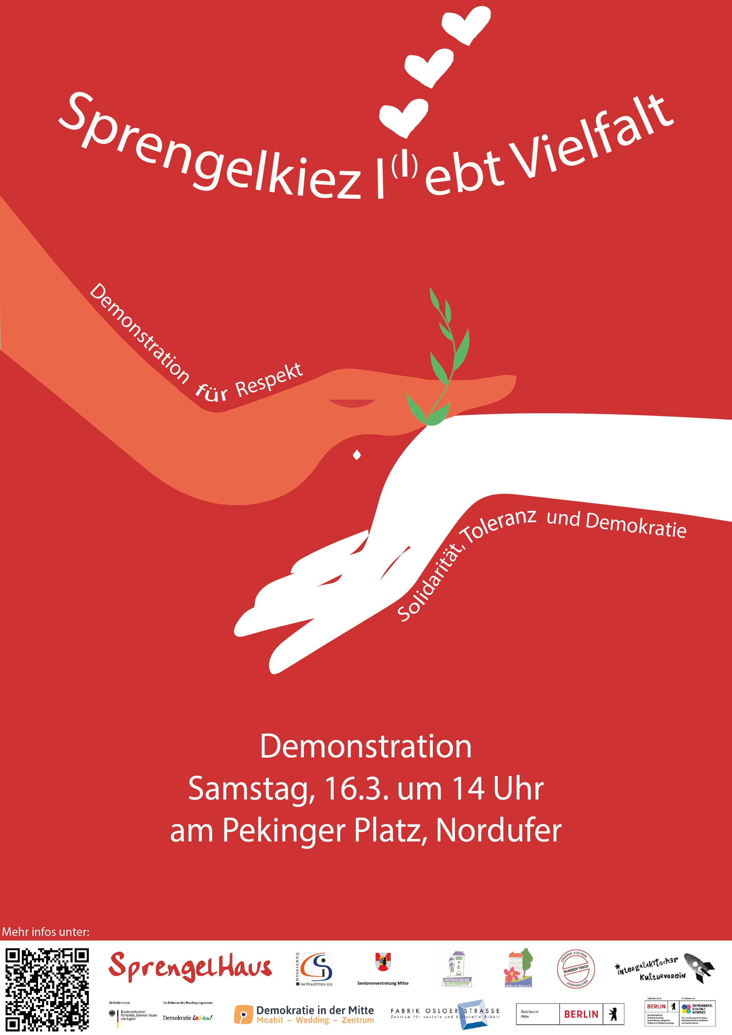 Plakat Sprengelkiez l(i)ebt Vielfalt Demo 16.03.24